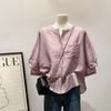 Camisa de Manga Corta de Lino Imitación Tencel Estilo Coreano para Mujer Verano 2025 Nueva Moda Sencilla Ligera Transpirable Top Cárdigan