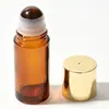 Botella dispensadora de aceite de ricino de vidrio ámbar de 50 ml, botella aplicadora roller de jade cristal rosa natural, botella aplicadora roller de cuarzo rosa