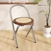 Taburete Plegable con Respaldo para Uso Doméstico, Silla de Comedor Estilo Wabi-Sabi, Taburete de Barra Apilable, Silla de Comedor de Ratán