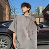Camiseta Estampada da Moda Masculina 2024 Nova Solta Oversize Senso de Design Nicho Nacional Tendência Camurça Pesada Manga Curta
