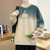 Moletom Camiseta Masculina Manga Longa Estilo Hong Kong 2025 Nova Primavera & Outono Solto Tendência Marca Gola Redonda Jovem Bonito Top