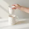 Taza de Té de Cerámica Pintada a Mano con Puntos de la Dinastía Tang y Song con Tapa, Filtro Interior para Separar el Té y el Agua, Taza de Uso Personal