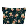 Bolsa de Cosméticos Estampada Estilo Floral Fresco Bolsa de Almacenamiento para Joyería, Cambio, Papelería Bolsa con Cremallera de Poliéster Impermeable Portátil