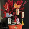 Etiqueta colgante para Año Nuevo: Buena suerte en el Año del Caballo, Hazte Rico al Instante. Plantas Verdes en Maceta, Phalaenopsis, Decoración de Acebo, Tarjeta Colgante Pequeña, Hazte Rico al Instante