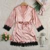 Pijamas Transfronterizos para Mujer Primavera, Verano y Otoño Seda Talla Grande Estilo Europeo y Americano Camisón Sexy de Encaje