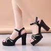 Sandalias de tacón alto para mujer, estilo nuevo Primavera/Verano 2026, con pedrería, de punta abierta, suela gruesa, con correa al tobillo, para comercio transfronterizo