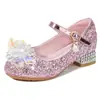 Zapatos de Princesa para Niñas Moda Nuevo Primavera y Otoño Estilo Coreano Zapatos de Salón Tacones Altos de Flor de Cristal Grande para Niños Zapatos Azules Antideslizantes