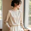 Nueva Camisa de Satén de Acetato 2026 para Mujer, Nuevo Estilo Chino de Jacquard de Punto de Moda para Verano, Camisa Base de Manga Larga con Cuello Redondo