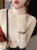 Camisa base de veludo dupla face com gola alta para mulheres, outono e inverno, espessa, justa, gola alta sobreposta, simples e versátil, top quente