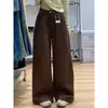 Jeans Wide Leg Retro Cor de Café High Street Americano para Mulheres, Cintura Alta, Corte Reto, Solto, Versátil, Emagrecimento e Caimento Fluido