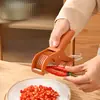 Rebanador de Frutas y Verduras - Cortador de Verduras para Ensaladas con Hoja Afilada de Acero Inoxidable, Operación de un Solo Pulsador, ABS de Grado Alimenticio, Mango Ergonómico, Antiadherente - para Huevos, Fresas, Kiwi, Champiñones - 2 Colores