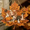 Placa de Madeira de Coelho Menina Halloween Retrô Decoração de Abóbora Morcego Estilo Country Americano Artesanato Lembrança