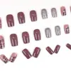 Puntas de Uñas con Purpurina Estilo Dulce-Cool Europeo y Americano, Patrones de Líneas Simples Estilo Ins, Diseño Corto, Efecto Iluminador, Uñas Postizas, Uñas Portátiles
