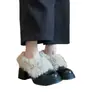 Kala~ Zapatos de tacón alto con plataforma impermeables, zapatos retro peludos, botines sin cordones de suela gruesa para mujer, botas cálidas de algodón con forro de felpa, zapatos pequeños de cuero