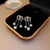 Pendientes de Moda con Aguja de Plata 925, Zirconia, Letra D, Borla de Perla, Chapados en Oro Real, Estilo Europeo y Americano Ins, Pendientes de Alto Temperamento