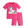 Roupa de Casa para Meninos Transfronteiriça Europeia e Americana Algodão Puro Costela Manga Curta Shorts Conjunto de Pijama Infantil de Comércio Exterior Cartoon para Meninas