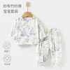 Conjunto de Gaze para Bebê, Roupas de Casa para Bebê, Tops e Calças de Fibra de Bambu de Manga Longa, Roupas de Verão com Ar Condicionado para Crianças Meninas