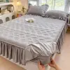 Falda de cama acolchada de encaje de algodón lavado estilo princesa, juego de 3 piezas, protector de colchón Grado A para maternidad e infancia, para colchones Simmons