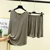 Conjunto de Chaleco de Cuello V de Modal y Shorts para Mujer Verano Delgado Casual Holgado Sin Mangas Ropa de Casa Conjunto de Dos Piezas