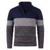 2025 Otoño e Invierno Nueva Moda Masculina Color Block Solapa Tejido de Punto Exportación Transfronteriza Camisa Básica de Moda para Hombre