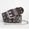 Cinturón de Ojales Estilo Transfronterizo Europeo y Americano Versátil Cinturón de Cuero para Hombre Nuevo Cinturón Punk de Hebilla Doble Fila Cinturón de Cinco Estrellas para Jeans