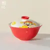 Juego de Té Cerámico Pintado a Mano del Dios de la Riqueza con Tapa de Boca Ancha para Uso Doméstico, Presentando Estilo Chino Festivo