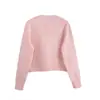 Cárdigan de Punto de Lujo de Alta Gama Color Rosa Flor de Cerezo Principios de Primavera 2026 Abrigo Suéter de Cuello Redondo Estilo Bolsillo con Botón de Terciopelo Multicolor