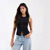Regata Canelada Estilo Americano para Mulheres, Colete de Verão Elástico Slim-Fit com Design Estiloso, Top Camiseta Canelado Sem Mangas