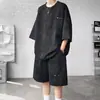 Roupa de Verão para Homens: Conjunto de Shorts e Camiseta de Manga Curta Tendência de Nicho High-End com Camiseta Oversized Tie-Dye Desgastada
