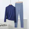 Conjunto Casual de Dos Piezas para el Hogar, Holgado, Talla Grande, Modal Delgado, para Primavera y Otoño, con Cuello Semi Alto, Mangas Largas y Pantalones de Cintura Alta