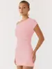 2026 Moda Europea y Americana Transfronteriza para Mujer Falda Corta de Cadera de Alto Nivel Ajustada Versátil Plisada Vestido sin Mangas de Hombros Descubiertos