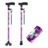 Modelo Nuevo Bastón Plegable de Cuatro Patas Impreso de Dos Secciones de 360 Grados, Ayuda para Caminar Antideslizante para Personas Mayores, Bastón Telescópico para Senderismo al Aire Libre