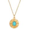 Colgante geométrico de cadena de cuentas redondas de acero de titanio transfronterizo europeo y americano, collar de turquesa con incrustaciones de viento nacional retro de acero inoxidable en oro de 18 quilates