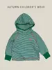 Sudadera con capucha a rayas para niños de primavera y otoño, estilo coreano, ribete de contraste de color, sudadera raglán para bebé, top casual para niños y niñas