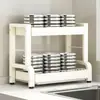 Estante de doble capa para cuencos en encimera de cocina, escurridor de platos multifuncional, escurridor, portapalillos, portacuchillos y portacuchillas