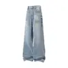 Nuevos jeans rectos de pierna ancha para hombre estilo retro americano con pedrería, lavados, corte holgado, caídos, hasta el suelo, pantalones rectos de calle