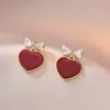 Aretes para Mujer, Aretes de Flor Corazón con Circonita Micro-pavimentada de Cobre, Nueva Moda de Nicho, Diseño Simple, Joyería de Temperamento y Versátil