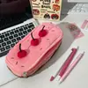 Estojo Lápis Bolo de Cereja Tendência Estilo Coreano Girly Grande Capacidade Bolsa para Lápis Fofa Bolsa de Armazenamento para Material Escolar