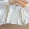 Camiseta de Niña para Primavera y Otoño, Ropa Elegante para Bebés, Camiseta Base Dulce Única y de Moda para Niños con Cuello de Encaje y Bordado de Flores de Dibujos Animados