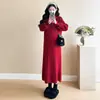 Moda Premamá de Moda 2026 Otoño e Invierno Nuevo Estilo Chanel Fin de Año Navidad Rojo Vestido de Maternidad Resistente
