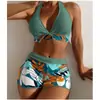 2025 Novo Amazon Transfronteiriço Europeu e Americano Roupa de Banho Comércio Exterior Decote Halter Estampado Maiô Dividido Bikini de Cintura Alta Floral