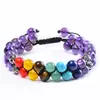 Pulsera Bohemia de Doble Capa de Piedra Natural Colorida de 6 mm para Mujer Pulsera de Árbol de la Vida con Cuentas de Piedra Natural Cristal Ónix