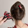 Horquilla con hebilla de rana y letras rojas de Ancora para mujer, estilo elegante, para la parte posterior de la cabeza