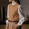 Colete Tricotado Gola Redonda de Cashmere Feminino Primavera e Outono Sem Mangas Peça Externa Suéter 100% Lã Suéter Solto Colete Externo