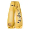 Pantalones Anchos de Pierna con Estampado de Letras Estilo Chica Picante Estilo Americano para Mujer, Pantalones Casuales Largos Holgados con Cordón para Danza Jazz, de Cintura Alta, Caídos