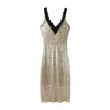 Para Comercio Exterior Transfronterizo Europeo y Americano Ropa de Mujer Aliexpress Venta Caliente Moda de Verano Vestido Brillante con Tirantes de Lentejuelas Doradas