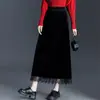 Falda de encaje de terciopelo línea A para mujer, nueva falda larga recta fluida de cintura alta para otoño e invierno 2026, moderna y rejuvenecedora para mujer