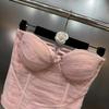 Estilo Deseo Puro Encaje Malla Plisado Varilla Ballena Correa de Belleza Almohadilla para el Pecho Top Tubo Diseño de Cremallera Trasera Chaleco de Ropa Interior para Mujer