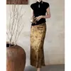 Novo conjunto de duas peças preto estilo chinês para mulheres, novo modelo de verão 2025 com um design elegante