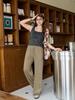 Pantalones rectos elegantes simples de cintura alta con cordón estilo coreano para mujer talla grande para chica gordita que cubren la carne adelgazantes combinan con todo pantalones casuales 63856